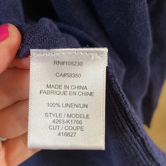 Sz S NWT Joie Navy Blue Linen Open Front Knot Cardigan sweater w/Pockets - Picture 4 of 5